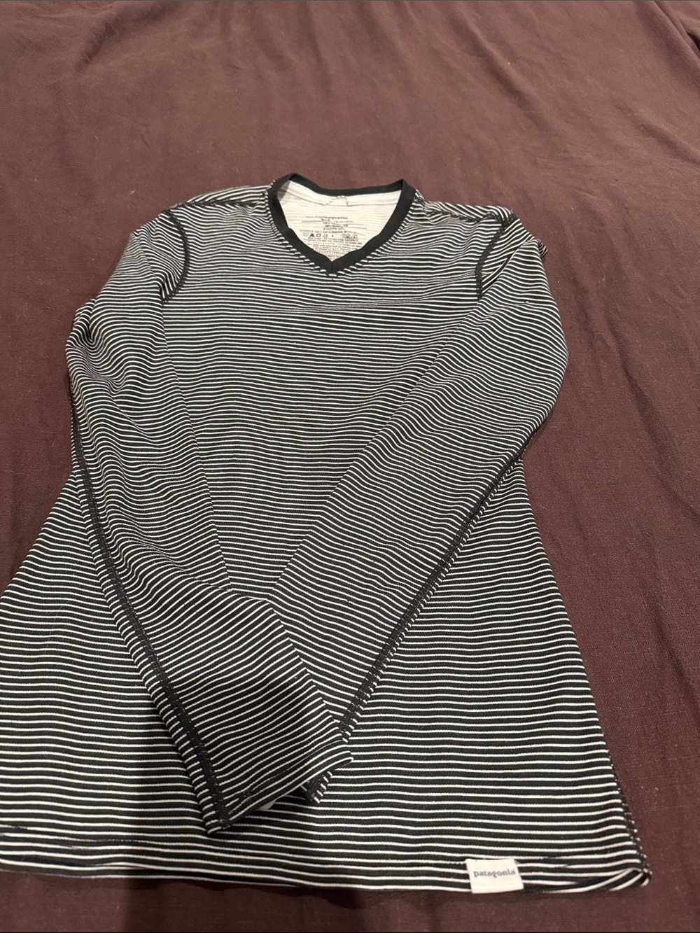 Patagonia Black & White Striped Long-Sleeve V-Neck Shirt